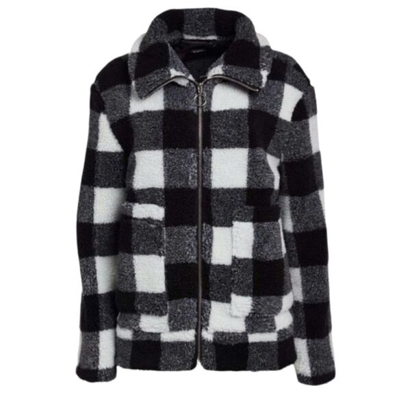 Steve Madden Jackets & Blazers - New Steve Madden Black & White Buffalo Plaid Fleece Zip-Up Women's Jacket